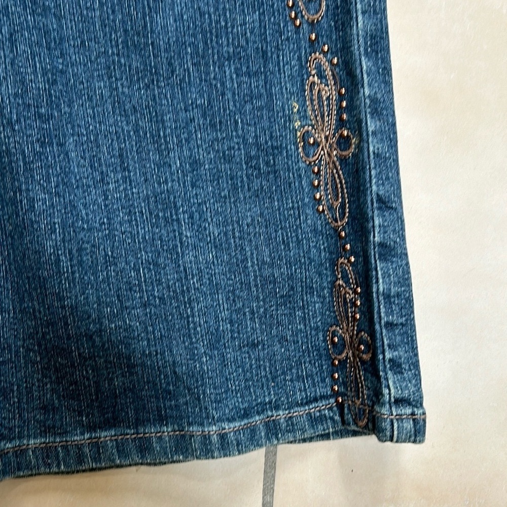 Cos Women’s Denim Y2K Boho Hippie Studded Embroidered Bootcut Blue Jeans Sz 12P - Picture 11 of 16